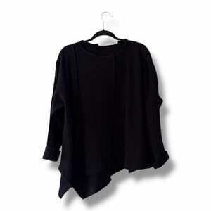 Moyuru Black Wool Asymmetrical Textured Pullover Sweater Lagenlook Size Medium
